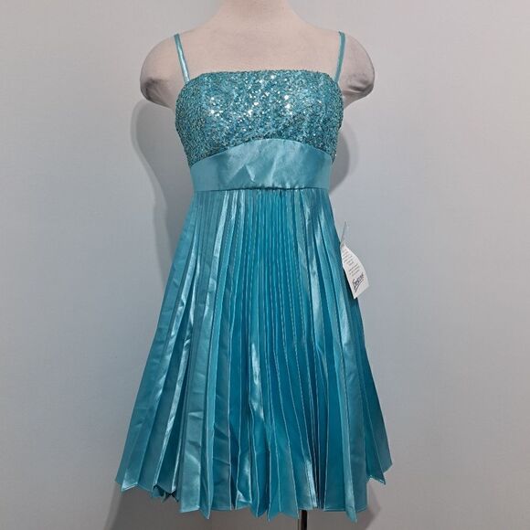 Vintage Jessica McClintock For Gunne Sax Pleated Sequins Cocktail Turquoise  S 7 - Picture 12 of 13